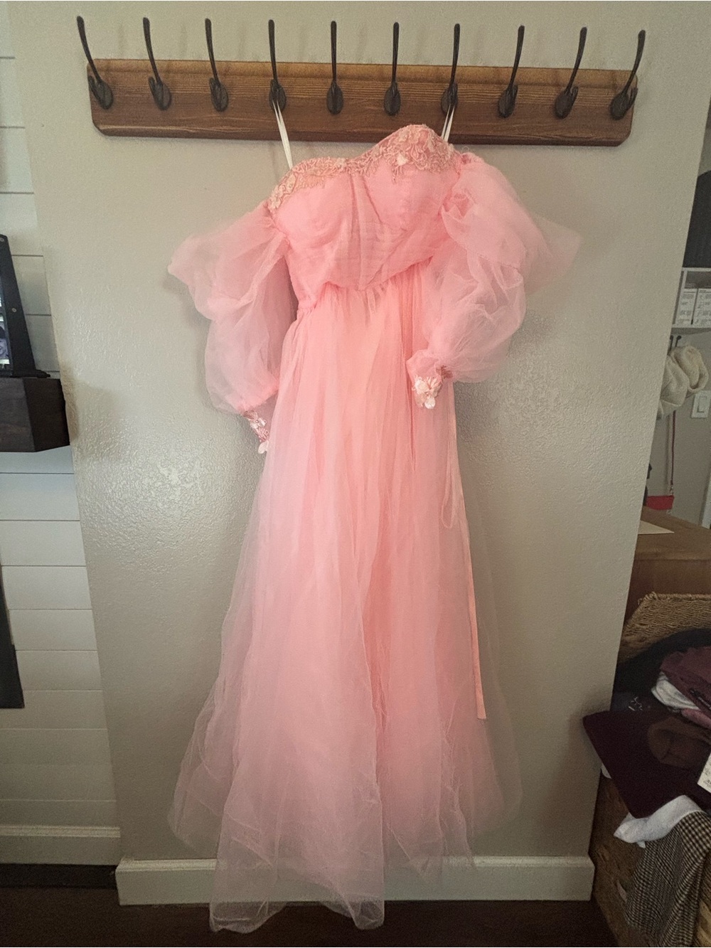 Pink Tulle Puff Sleeve Formal Dress